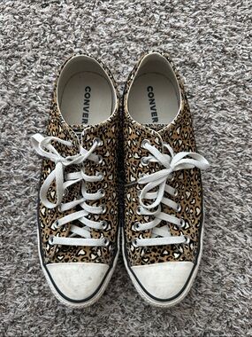 Converse Leopard Print Low Tops - Brown and Black with White Laces